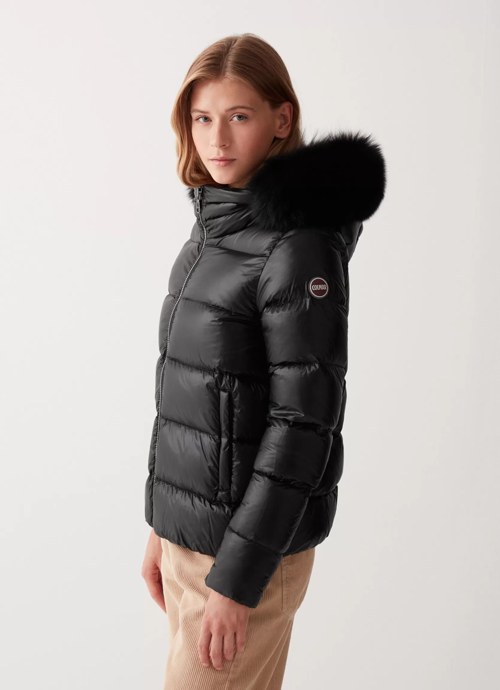 Colmar Iridescent down jacket with real fur hood | woman Winter Down Jackets