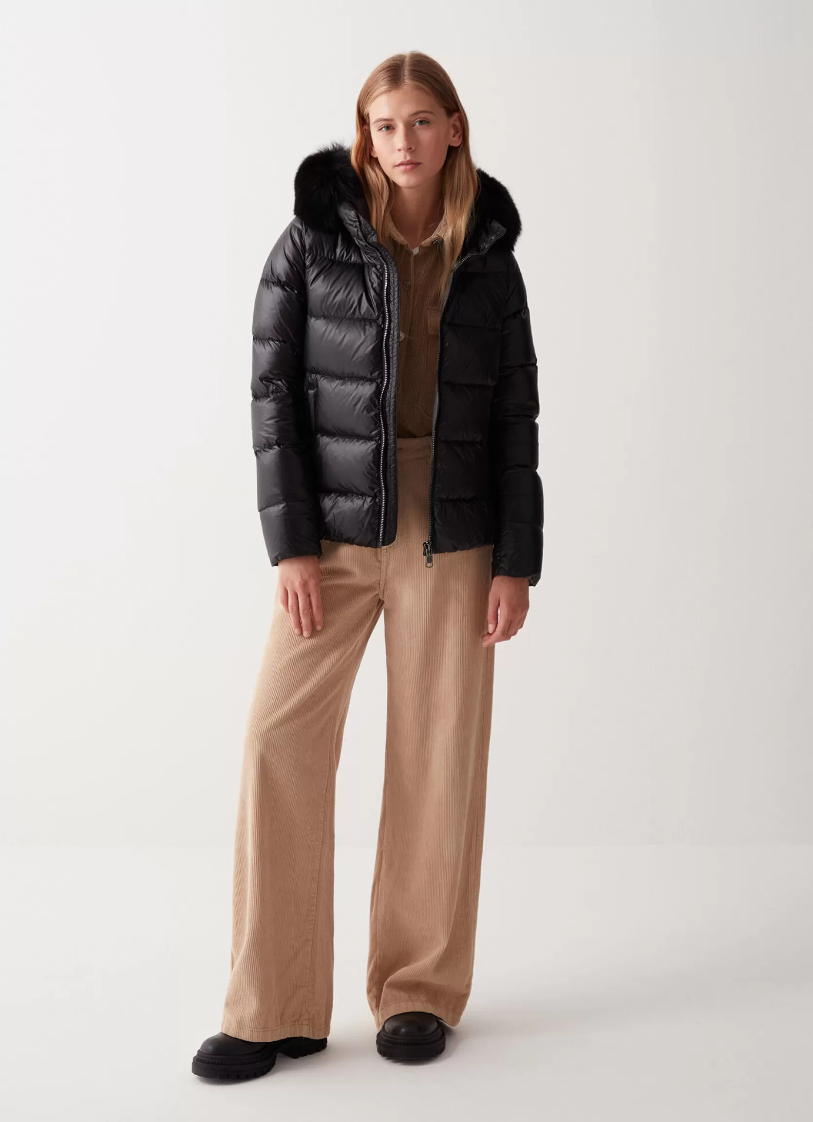 Colmar Iridescent down jacket with real fur hood | woman Winter Down Jackets